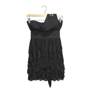 Vintage Roberta Black One Shoulder Ruffle Mini Dress Size Small